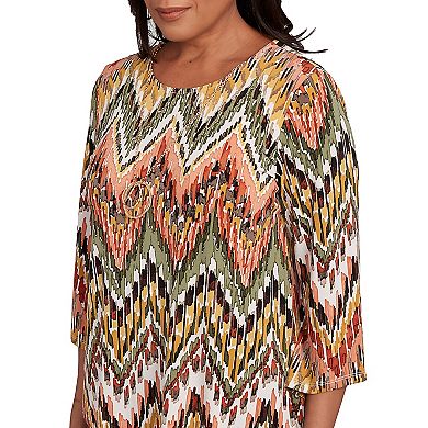 Petite Alfred Dunner Ikat Chevron Top with Necklace