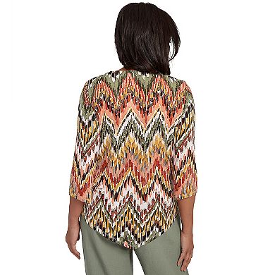 Petite Alfred Dunner Ikat Chevron Top with Necklace