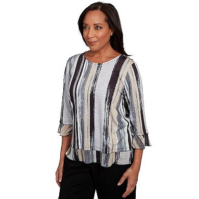 Petite Alfred Dunner Etched Stripe Bell Sleeve Top