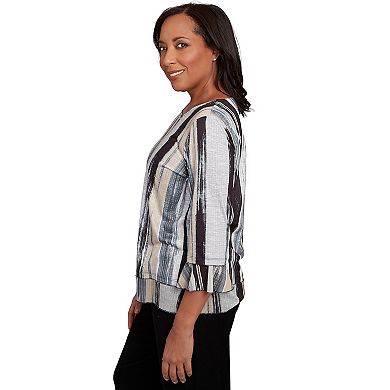 Petite Alfred Dunner Etched Stripe Bell Sleeve Top