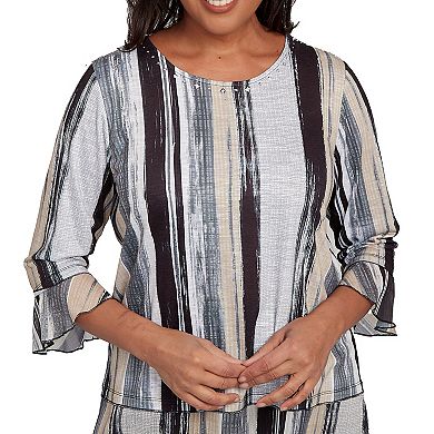 Petite Alfred Dunner Etched Stripe Bell Sleeve Top
