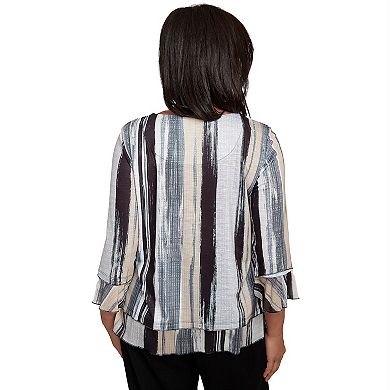 Petite Alfred Dunner Etched Stripe Bell Sleeve Top