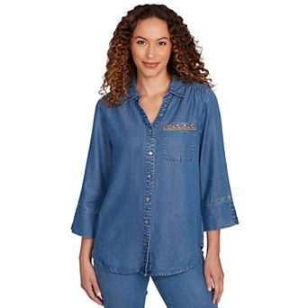 Petite Alfred Dunner Embroidered Butterfly Button-Front Top