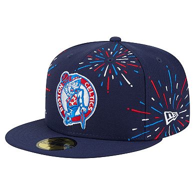 Men's New Era Navy Boston Celtics Americana Fireworks 59FIFTY Fitted Hat