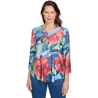 Petite Alfred Dunner Dramatic V-Neck Floral Top