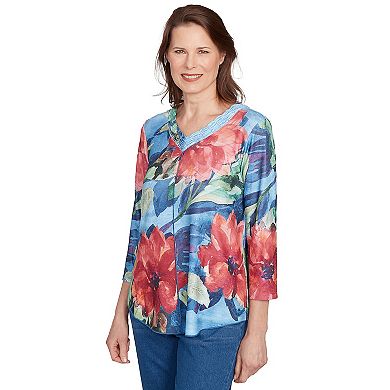 Petite Alfred Dunner Dramatic V-Neck Floral Top