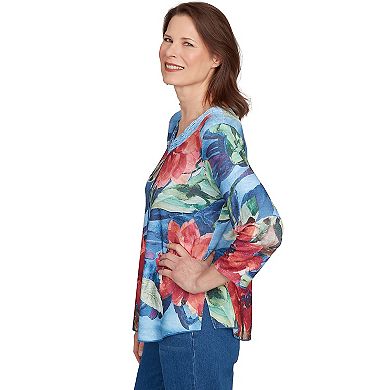 Petite Alfred Dunner Dramatic V-Neck Floral Top