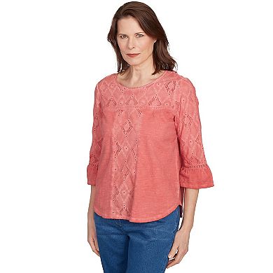 Petite Alfred Dunner Diamond Textured Spliced 3/4 Bell Sleeve Top