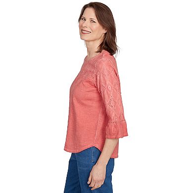 Petite Alfred Dunner Diamond Textured Spliced 3/4 Bell Sleeve Top