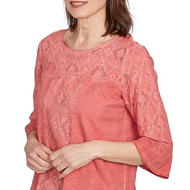 Petite Alfred Dunner Diamond Textured Spliced 3/4 Bell Sleeve Top