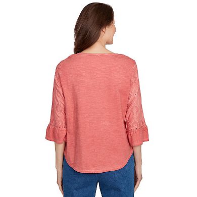 Petite Alfred Dunner Diamond Textured Spliced 3/4 Bell Sleeve Top