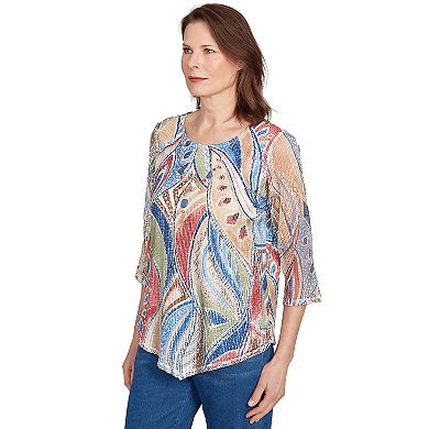 Petite Alfred Dunner Printed Leaf Textured Top with Necklace
