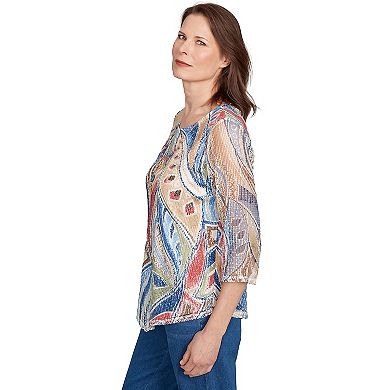 Petite Alfred Dunner Printed Leaf Textured Top with Necklace
