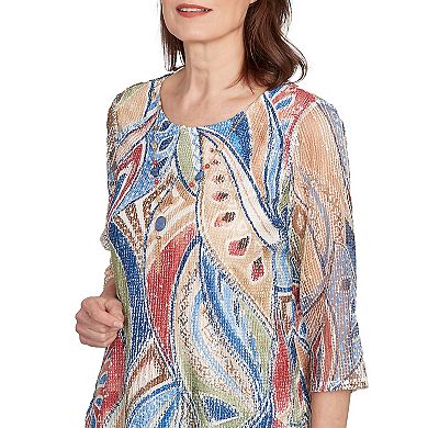 Petite Alfred Dunner Printed Leaf Textured Top with Necklace