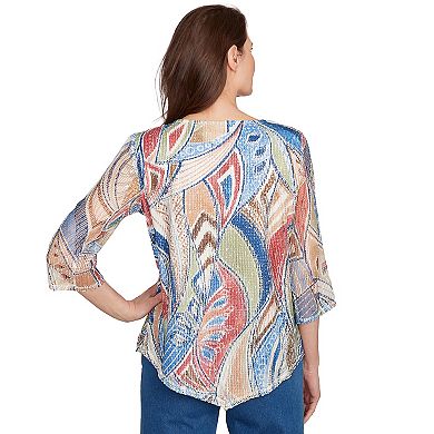 Petite Alfred Dunner Printed Leaf Textured Top with Necklace