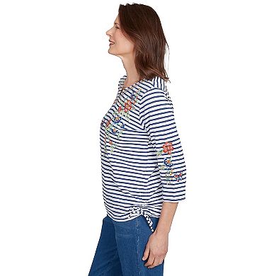 Petite Alfred Dunner Floral Stripe Ruched Sides Top