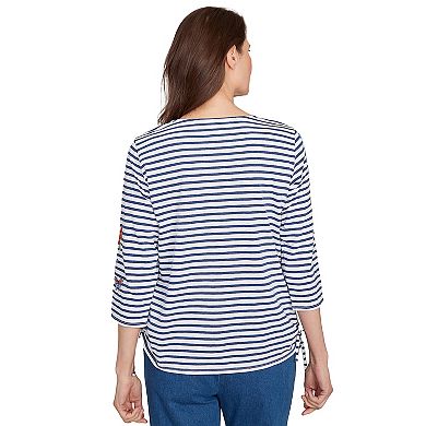 Petite Alfred Dunner Floral Stripe Ruched Sides Top