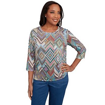 Petite Alfred Dunner Diamond Detailed Neckline Top