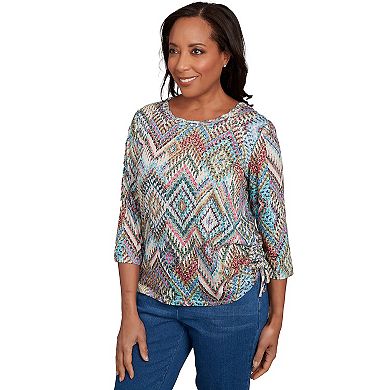 Petite Alfred Dunner Diamond Detailed Neckline Top