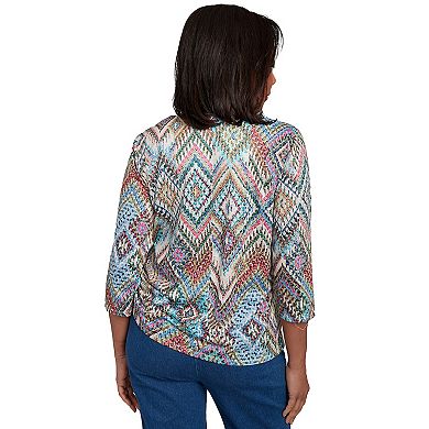 Petite Alfred Dunner Diamond Detailed Neckline Top