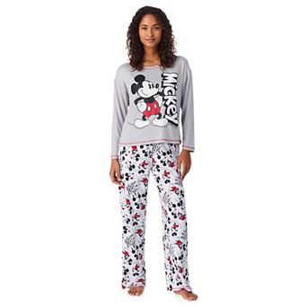 Women's Disney's Mickey Mouse Long Sleeve Pajama Top & Pajama Bottoms Set