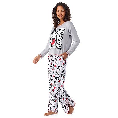 Women's Disney's Mickey Mouse Long Sleeve Pajama Top & Pajama Bottoms Set