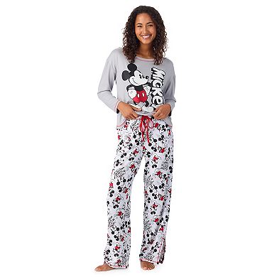Women's Disney's Mickey Mouse Long Sleeve Pajama Top & Pajama Bottoms Set