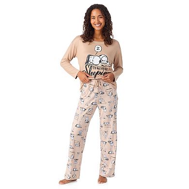 Women's Peanuts Snoopy Long Sleeve Pajama Top & Pajama Bottoms Set