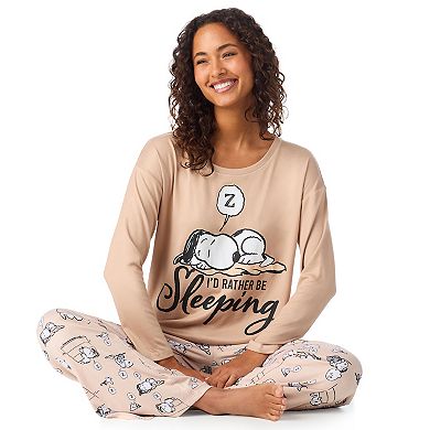 Women's Peanuts Snoopy Long Sleeve Pajama Top & Pajama Bottoms Set