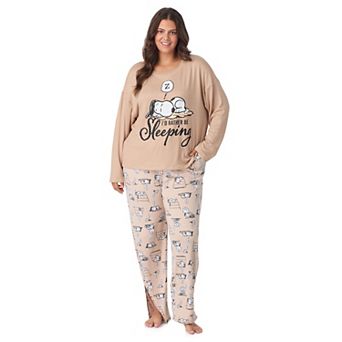 Plus Size Peanuts Snoopy Long Sleeve Pajama Top & Pajama Bottoms Set