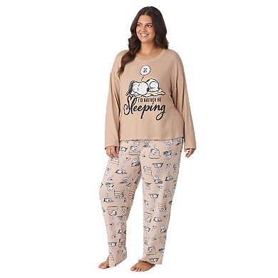 Plus Size Peanuts Snoopy Long Sleeve Pajama Top & Pajama Bottoms Set