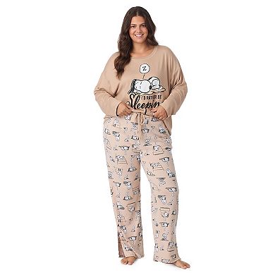 Plus Size Peanuts Snoopy Long Sleeve Pajama Top & Pajama Bottoms Set