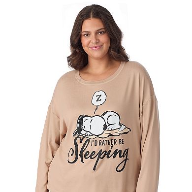 Plus Size Peanuts Snoopy Long Sleeve Pajama Top & Pajama Bottoms Set