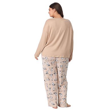 Plus Size Peanuts Snoopy Long Sleeve Pajama Top & Pajama Bottoms Set