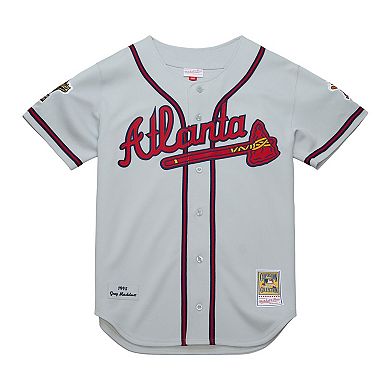 Men's Mitchell & Ness Greg Maddux Gray Atlanta Braves 1995 Throwback Authentic Jersey