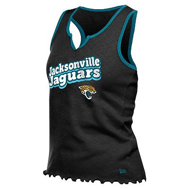 Women's New Era Black Jacksonville Jaguars Lettuce Hem Notch Neck Tri-Blend Tank Top