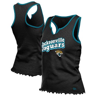 Women's New Era Black Jacksonville Jaguars Lettuce Hem Notch Neck Tri-Blend Tank Top