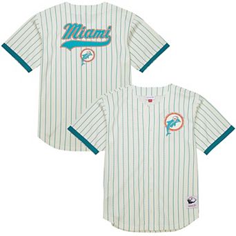 Men's�Mitchell & Ness Cream Miami Dolphins Final Seconds Vintage Logo Mesh Button-Up Shirt