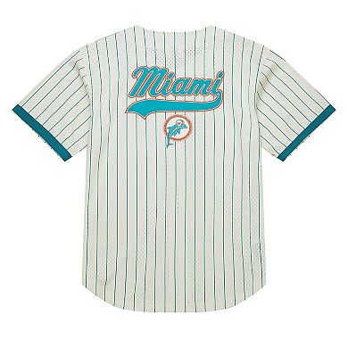 Men's Mitchell & Ness Cream Miami Dolphins Final Seconds Vintage Logo Mesh Button-Up Shirt