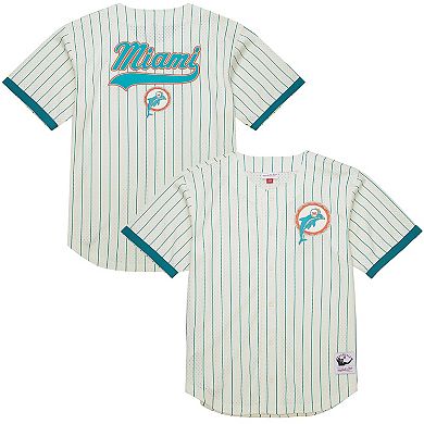 Men's Mitchell & Ness Cream Miami Dolphins Final Seconds Vintage Logo Mesh Button-Up Shirt