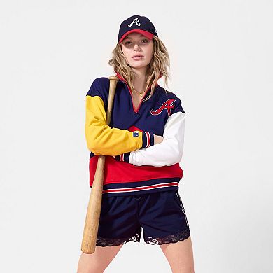 Women's Terez Navy Atlanta Braves Classic Colorblock Quarter-Zip Sweatshirt