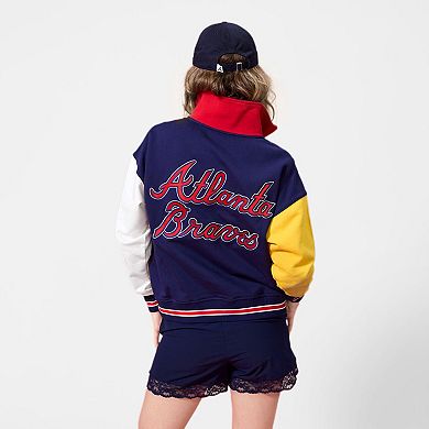 Women's Terez Navy Atlanta Braves Classic Colorblock Quarter-Zip Sweatshirt
