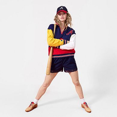 Women's Terez Navy Atlanta Braves Classic Colorblock Quarter-Zip Sweatshirt