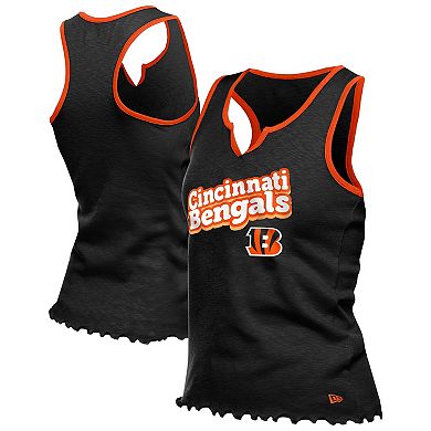 Women's New Era Black Cincinnati Bengals Lettuce Hem Notch Neck Tri-Blend Tank Top