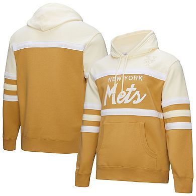 Men's Mitchell & Ness Tan/Cream New York Mets Head Coach Pullover Hoodie