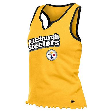 Women's�New Era Gold Pittsburgh Steelers Lettuce Hem Notch Neck Tri-Blend Tank Top