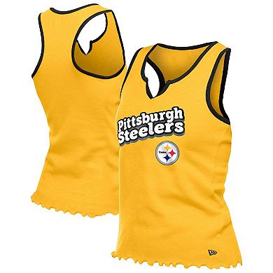 Women's�New Era Gold Pittsburgh Steelers Lettuce Hem Notch Neck Tri-Blend Tank Top