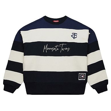 Women's Mitchell & Ness Navy/Black Minnesota Twins Cooperstown Collection Blocked Fleece Pullover Sweatshirt