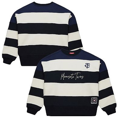 Women's Mitchell & Ness Navy/Black Minnesota Twins Cooperstown Collection Blocked Fleece Pullover Sweatshirt
