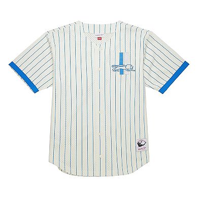 Men's Mitchell & Ness Cream Detroit Lions Final Seconds Vintage Logo Mesh Button-Up Shirt